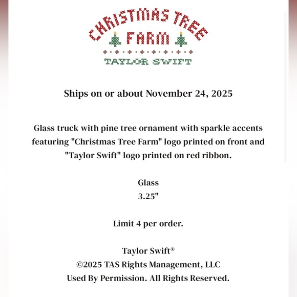 Taylor Swift Christmas Tree Farm Truck Ornament Christmas Holiday Swiftmas New - Picture 3 of 3